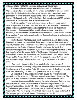 Abraham Lincoln DIGITAL Reading Passage and Questions - Self Grading - Image 3