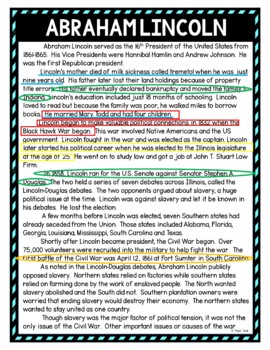Abraham Lincoln Color by Number, Reading Passage and Text Marking - Image 4