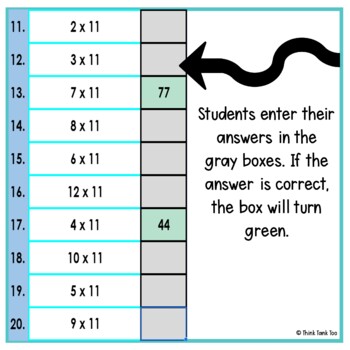 Multiplication Facts x 11 Math Mystery Picture Reveal | Joke | Multiply x 11 - Image 3