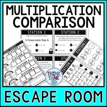 Multiplication Comparison MATH Escape Room | 4.OA.1 | Common Core | Equations