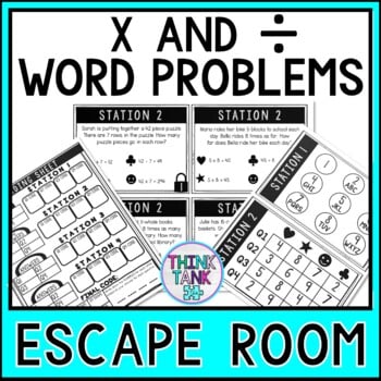 Multiplication and Division Word Problems MATH Escape Room 4.OA.2 Common Core