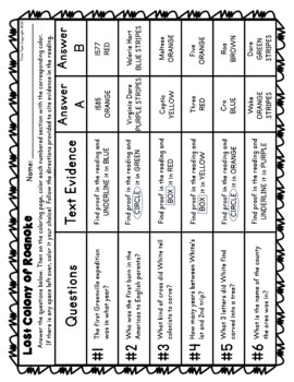 Lost Colony of Roanoke Color by Number, Reading Passage and Text Marking - Image 3