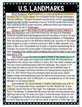 U.S. Landmarks Color by Number, Reading Passage and Text Marking - Image 4