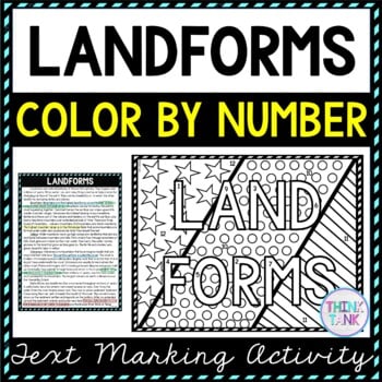 Landforms Color by Number, Reading Passage and Text Marking