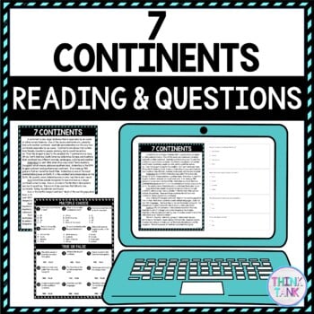 Continents DIGITAL Reading Passage and Questions - Self Grading