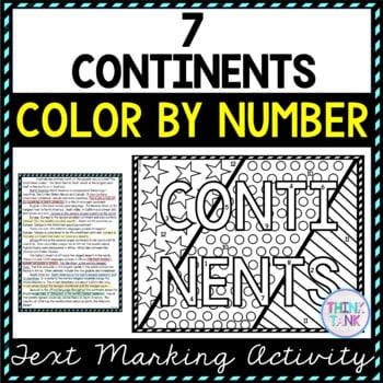 Continents Color by Number, Reading Passage and Text Marking