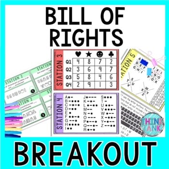 Bill of Rights Breakout Activity - Task Cards Puzzle Challenge - US Constitution
