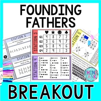 Founding Fathers Breakout Activity -Task Cards Puzzle Challenge