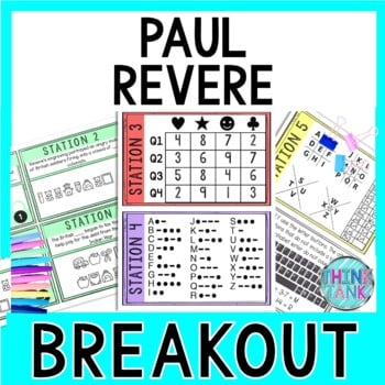 Paul Revere Breakout Activity - Task Cards Puzzle Challenge - Revolutionary War