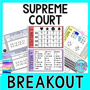 Supreme Court Breakout Activity - Task Cards Puzzle Challenge - Judicial Branch