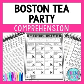 Boston Tea Party Reading Comprehension Challenge - Close Reading Activities