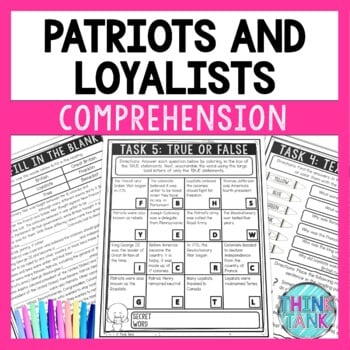 Patriots and Loyalists Reading Comprehension Challenge - Close Reading Activity