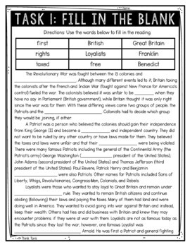 Patriots and Loyalists Reading Comprehension Challenge - Close Reading Activity - Image 2