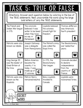 Patriots and Loyalists Reading Comprehension Challenge - Close Reading Activity - Image 3