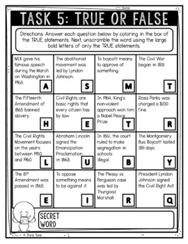 Civil Rights Movement Reading Comprehension Challenge - Close Reading Activity - Image 3