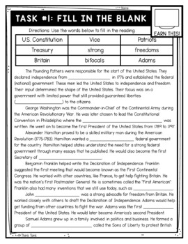 Founding Fathers Thinktivity™ Reading Comprehension - Interactive Activity - Image 2