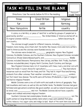 13 Colonies Thinktivity™ Reading Comprehension - Colonial America - Image 2