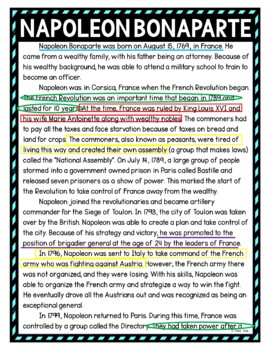 Napoleon Bonaparte Color by Number, Reading Passage and Text Marking - Image 4