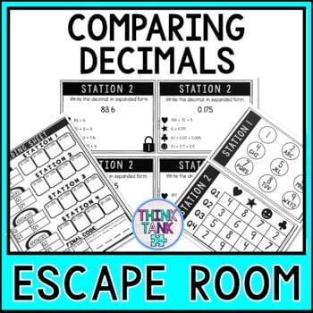 Comparing Decimals MATH Escape Room - Common Core - 5.NBT.3