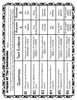 Articles of the Constitution Color by Number, Reading Passage and Text Marking - Image 3