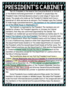 President's Cabinet Color by Number, Reading Passage and Text Marking - Image 4