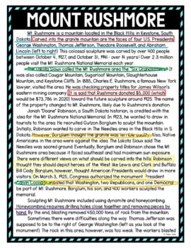 Mount Rushmore Color by Number, Reading Passage and Text Marking - Image 4
