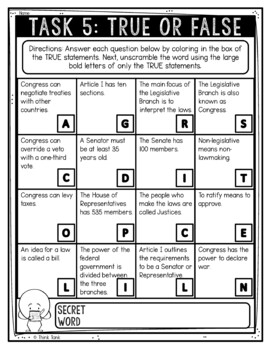 Legislative Branch Reading Comprehension Challenge - Close Reading - Congress - Image 3