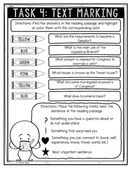 Legislative Branch Reading Comprehension Challenge - Close Reading - Congress - Image 4