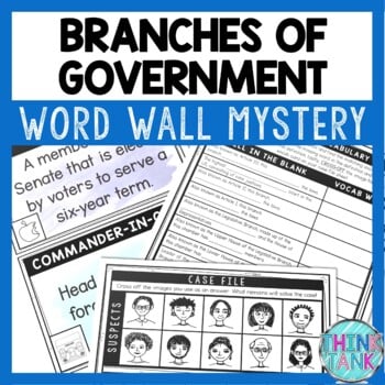 Branches of Government Interactive Word Wall Mystery - Scavenger Hunt