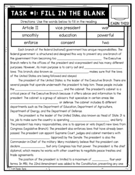 Executive Branch Thinktivity™ Reading Comprehension - Branches of Government - Image 2