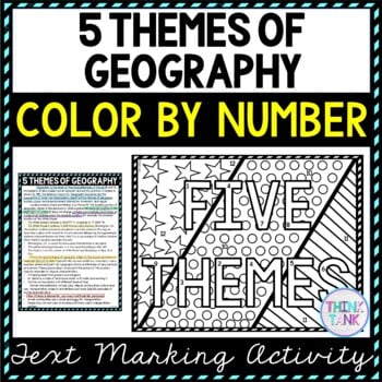5 Themes of Geography Color by Number, Reading Passage and Text Marking