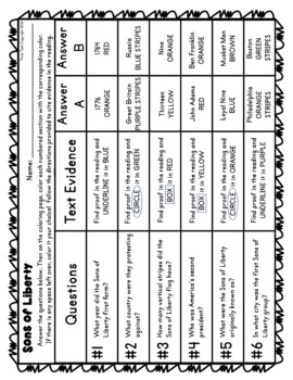 Sons of Liberty Color by Number, Reading Passage and Text Marking - Image 3