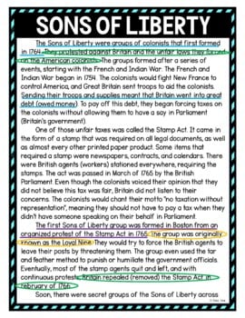 Sons of Liberty Color by Number, Reading Passage and Text Marking - Image 4