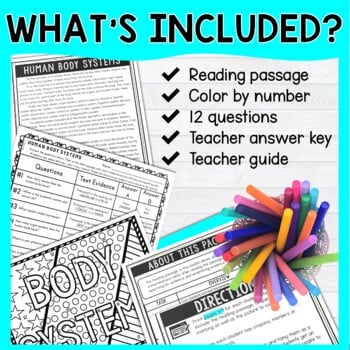 Human Body Systems Color by Number, Reading Passage and Text Marking - Image 2