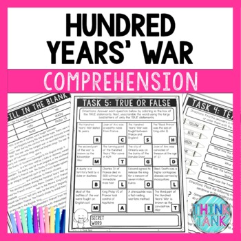 Hundred Years War Reading Comprehension Challenge - Close Reading - Middle Ages
