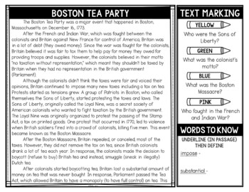 Revolutionary War Causes Reading Passages and Text Marking - Image 2