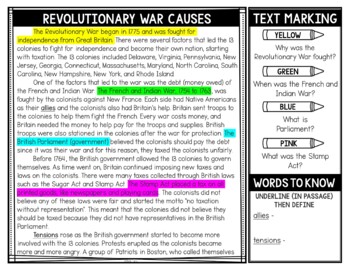 Revolutionary War Causes Reading Passages and Text Marking - Image 3