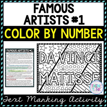 Famous Artists #1 Color by Number, Reading Passage and Text Marking