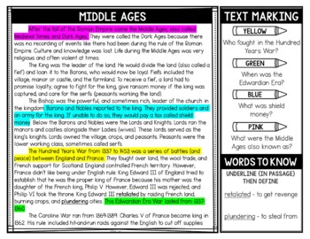 Middle Ages Reading Passages and Text Marking - Medieval Times - Image 3