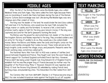 Middle Ages Reading Passages and Text Marking - Medieval Times - Image 4