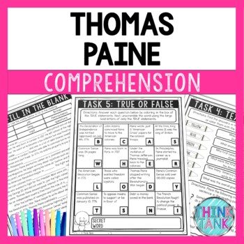 Thomas Paine Reading Comprehension Challenge - Close Reading - Revolutionary War