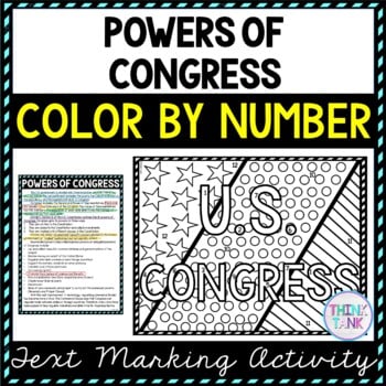 Powers of Congress Color by Number, Reading Passage and Text Marking