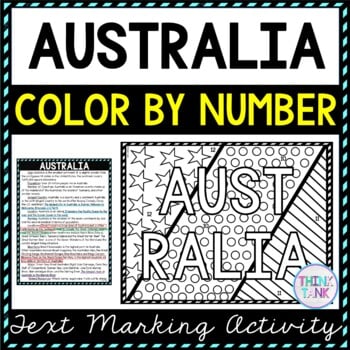Australia Color by Number, Reading Passage and Text Marking