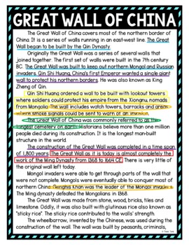 Great Wall of China Color by Number, Reading Passage and Text Marking - Image 4