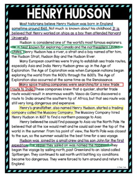 Henry Hudson Color by Number, Reading Passage and Text Marking - Image 4
