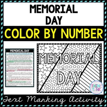 Memorial Day Color by Number, Reading Passage and Text Marking