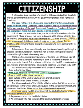 Citizenship and Naturalization Color by Number, Reading Passage and Text Marking - Image 4