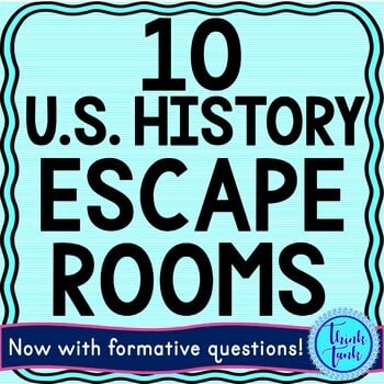 10 US History Escape Rooms Bundle - Reading Comprehension - Constitution & More