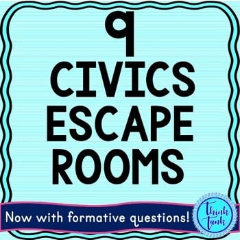 9 Civics and Government Escape Rooms BUNDLE - Reading Comprehension