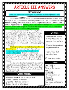 Branches of Government Reading Passages, Questions and Text Marking - Image 4